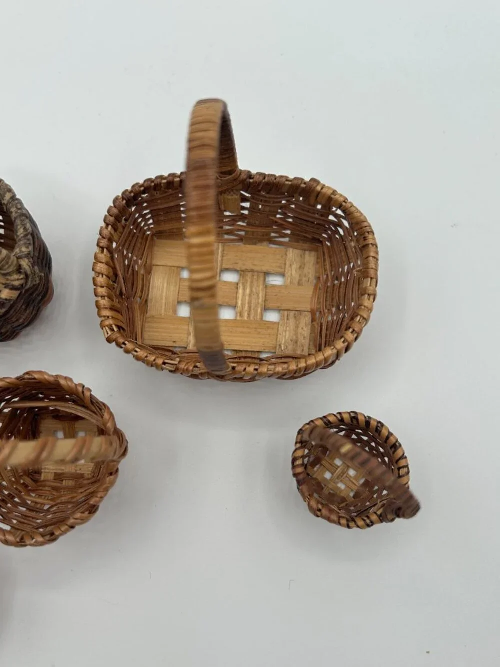 Vintage Miniature Baskets Set of 7 Handmade Woven Wicker Rattan Dollhouse Decor
